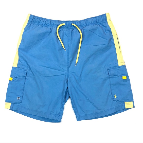 blue and yellow swim trunks